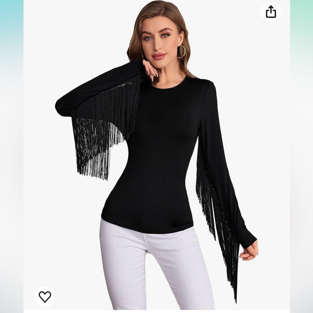COZYEASE Solid Long Sleeve Fringe Crew Neck Slim Fit Tee New Size Medium